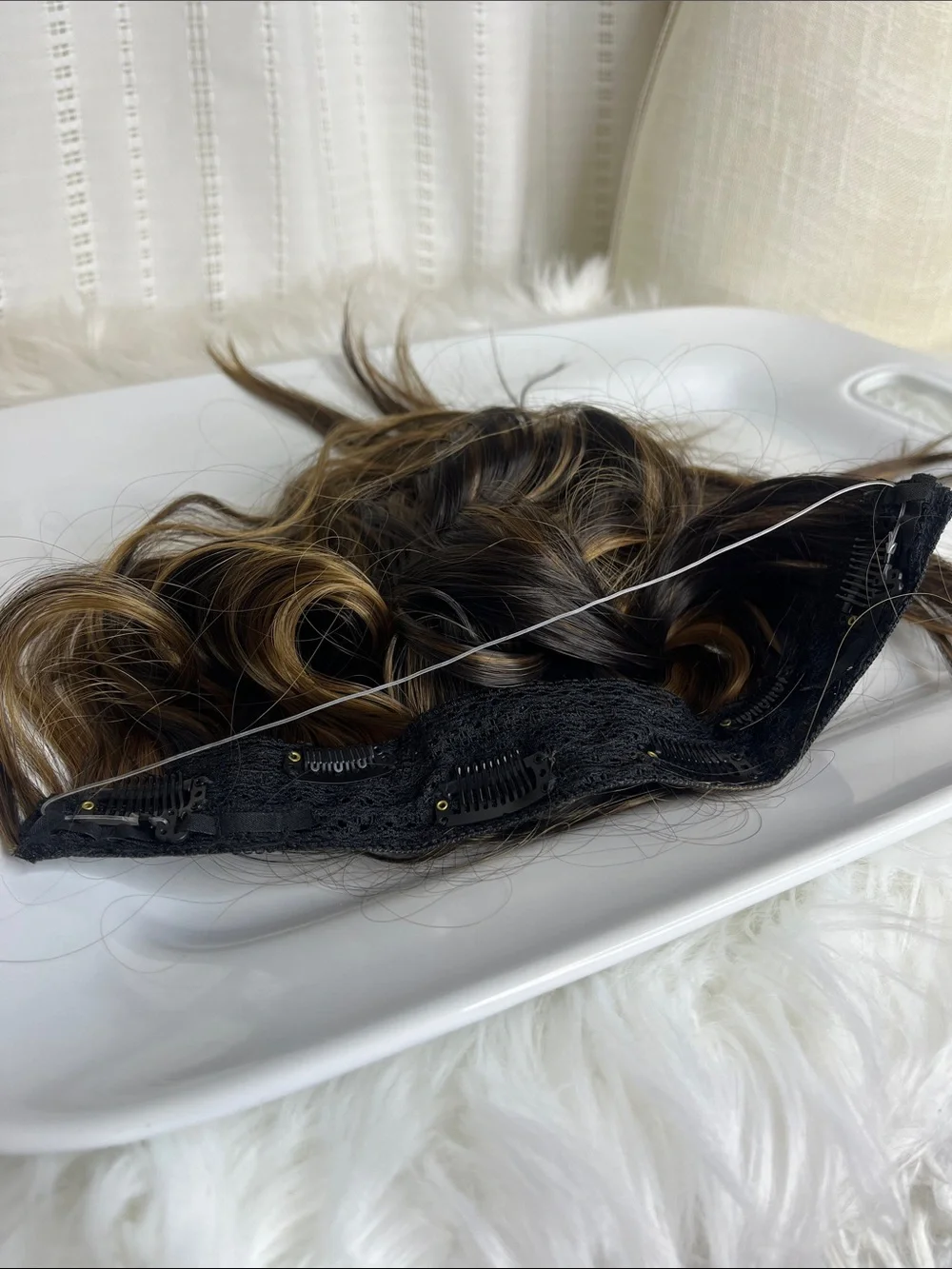 Natural Brown Clip-In Hair Extension with Blonde Highlights
